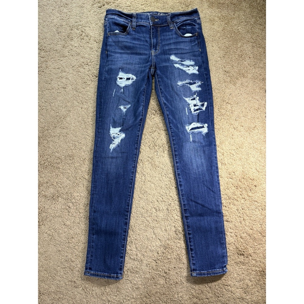 American Eagle Jegging Jeans Women 8 Next Level Stretch Mid Rise Distressed